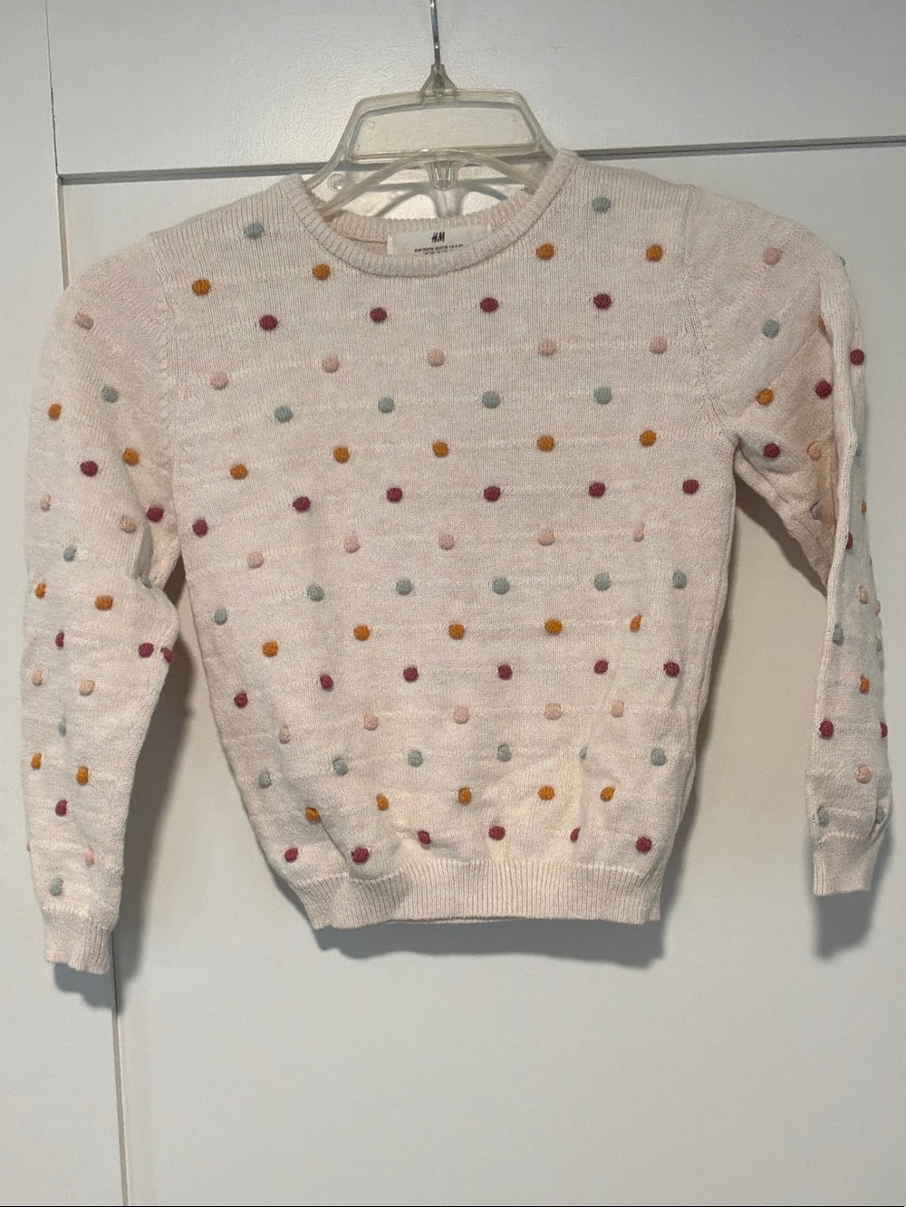H&M Cream Crewneck Sweater with Multicolor Pom-Pom Dots